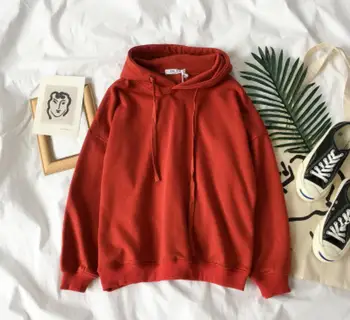 

Autumn and winter Korean College style solid color loose hooded sweatshirt