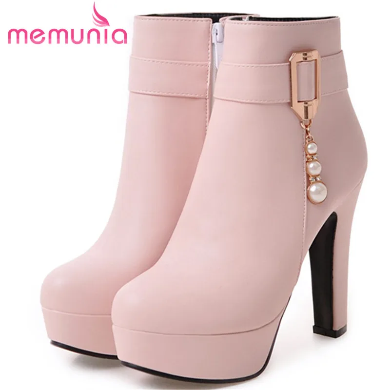 

MEMUNIA Plus size 34-45 2018 new arrive high heels boots PU soft leather platform shoes woman ankle boots for women fashion