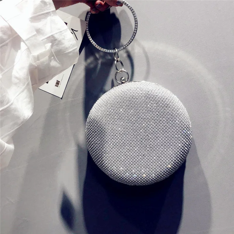 

Bag woman 2019 new full drill lady oblique satchel round diamond hand-held ring single shoulder dinner banquet bag