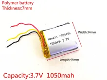 3 line 3.7V 1050mAh Rechargeable li Polymer Li-ion Battery For headphones tachograph MODEL SP5 mp3 mp4 GPS 703444 073444