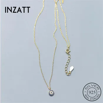 

INZATT Gothic Talisman Blue Eyes Zircon Round Pendant Necklaces Real 925 Sterling Silver Fine Jewelry For Women Party Gift