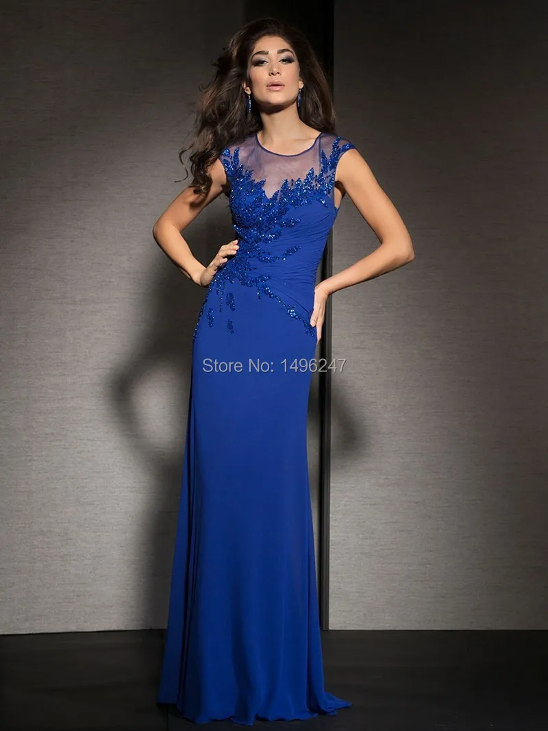 Best Sale Royal Blue Long Tight Cap Sleeve Evening Dressesin Evening