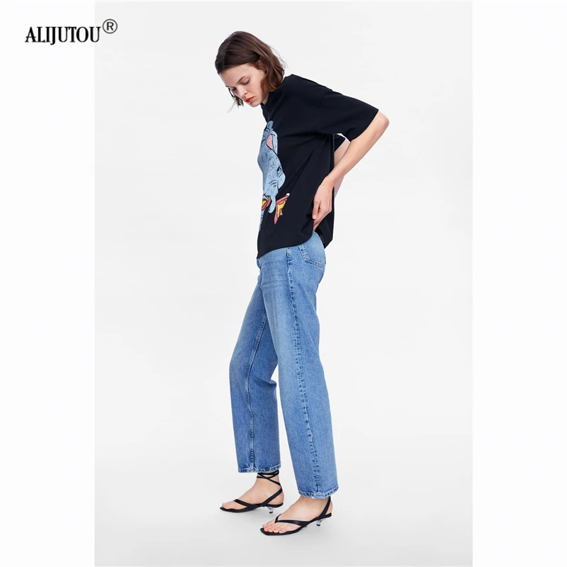 2019 zaraing Dumbo Woman t shirt Spring Summer Girls Print Short Sleeve O Neck Cotton Women Top Slim Fit Soft Quality Tops Tee