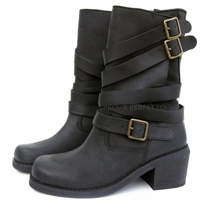 Do Antideslizante Thick Medio Slip Retro Cinturón Brown Zapatos 2018 Mujeres De Botas Perfetto Motocycle Cuero Prova Neutra Hebilla Old Heels black On xwpAEnZ