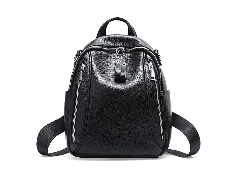 100% Genuine Leather Women's Backpacks Silver Color Hardware Top Layer Cow Leather Female School Backpack Cowhide Shopping Bags