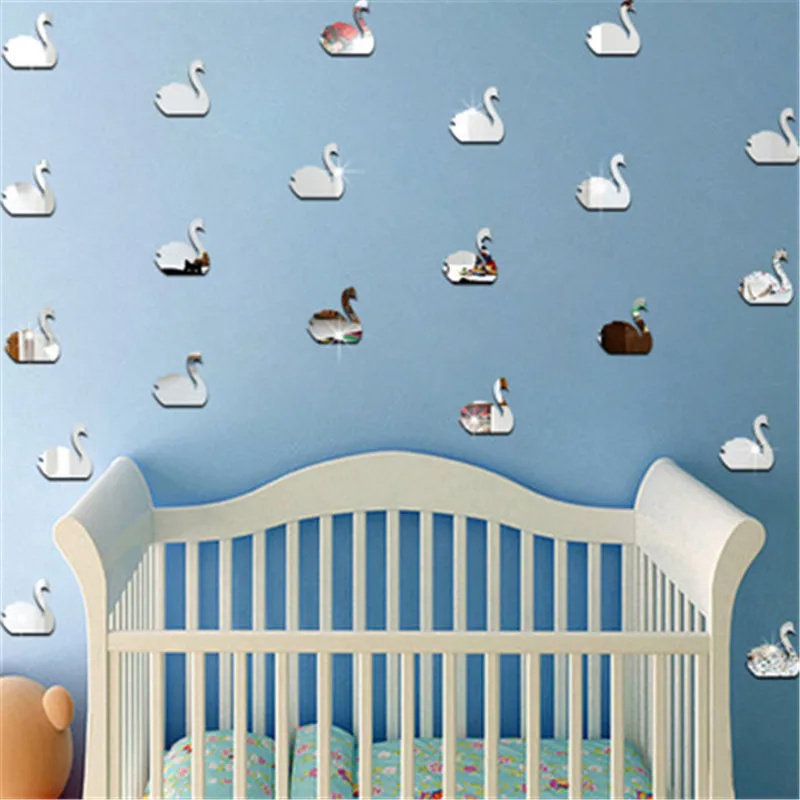 12pcs Cute Swan Mirror Wall Stickers For Kids Room Acrylic Mirrored
