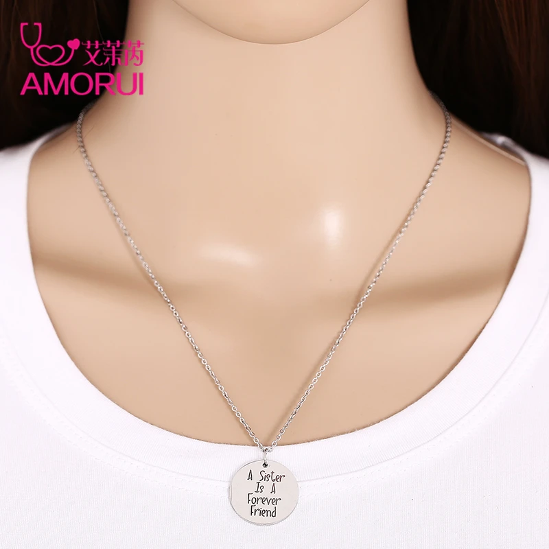 AMORUI Rose Gold Silver Sisters & Best Friends Statement Chain Collier Femme Necklace Family Love Necklaces for Women Jewelry