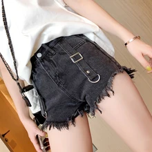 Darlingaga Мода панк готический черный Джинсовые шорты Для женщин с кисточками летняя с высокой талией шорты новые летние низ-апом, просвечивающее сексуальное
