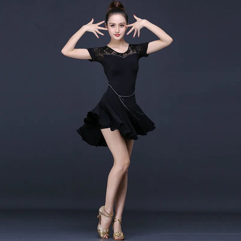 New  Ballroom Latin Dance Dress Tango Competition Black Practice Dress  YG15 