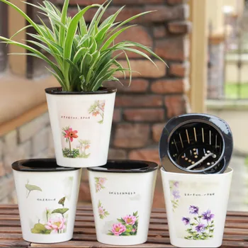 

flower printed pots Home Garden Office Decor Planter Plastic Plant Flower Pots Garden Supplies Automatic watering Free Shipping