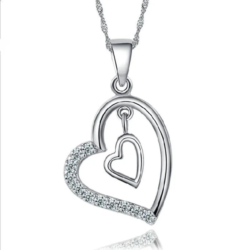 

Everoyal Big Promotion Female Crystal Double Heart Pendant Necklace For Women Jewelry Fashion 925 Silver Choker Necklace Girls