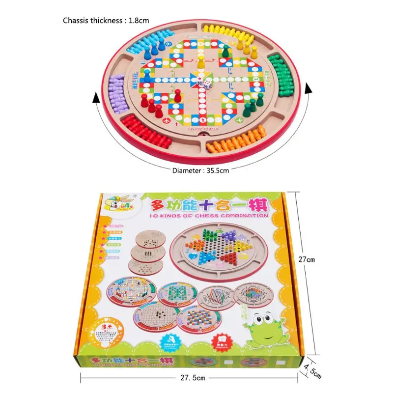 

10 in 1 Multi-function Wooden Chess Checkers Kids Child Educational Toy Parent-child Interaction Puzzle Game