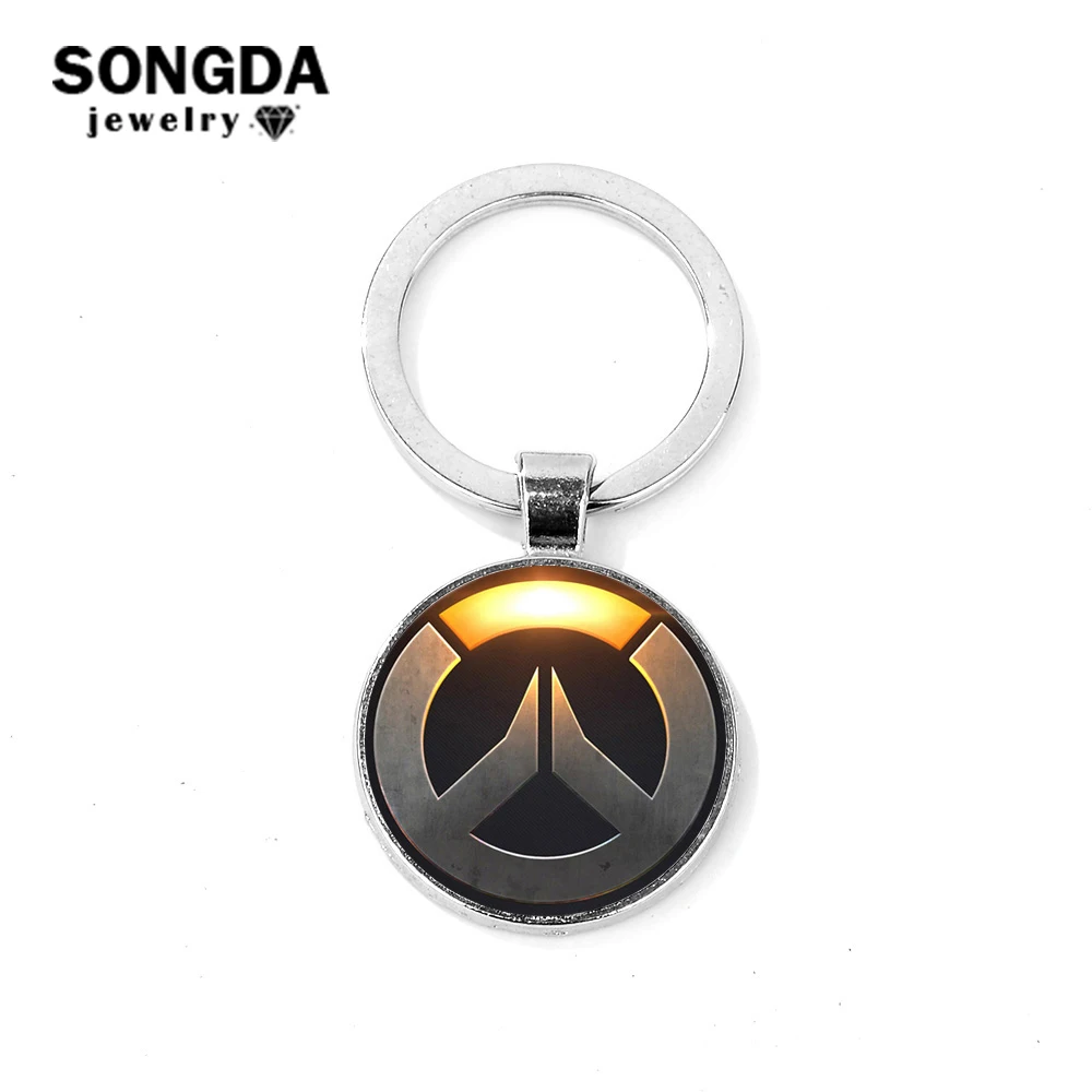

SONGDA Stylish Overwatch LOGO Keychain Simple OW Series Glass Cabochon Metal Keyring Car Key Chain Chaveiro Fans Unisex Jewelry