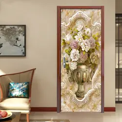 Европейский мраморный узор ваза DIY дверь наклейка Гостиная Спальня дверь украшение искусство Фреска ПВХ водостойкие двери обои Fresco