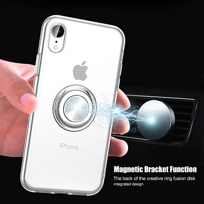 

For iPhone X XS Max Case Transparent Luxury Magnetic Finger Ring Silicone Cover For iPhone 8 7 6 s Plus XR Soft Ultra Thin Funda