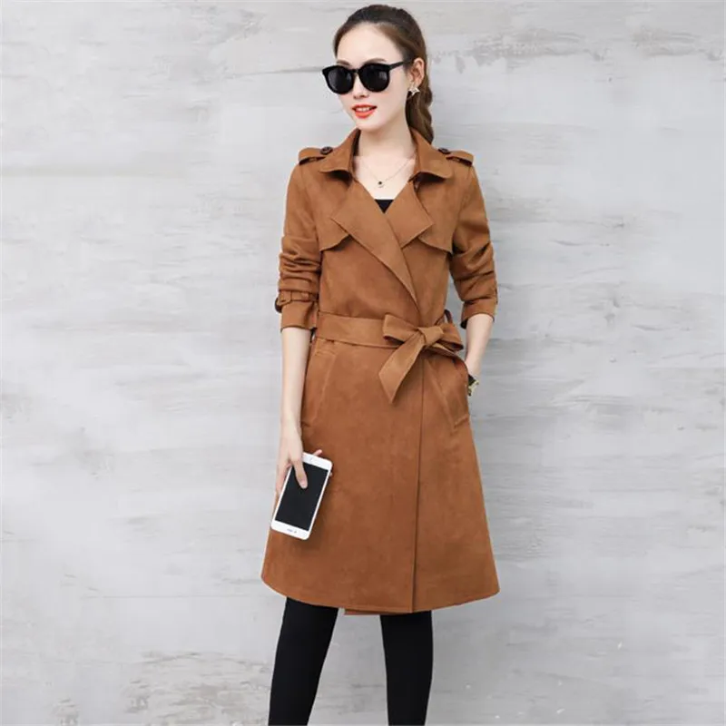 Femelle Beige jiaotangse Pardessus vent Manteau Printemps Femmes De Vogue Double Coupe Bureau Dame Boutonnage Daim Automne Tranchée rouge Casaco vert W40 Longue gris 0XUwqa