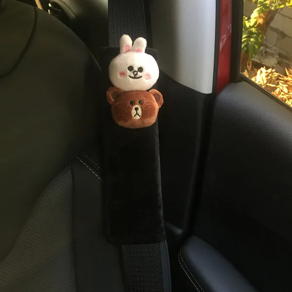 Милый мультяшный медведь, плюшевый чехол для автомобильного ремня безопасности, наплечная накладка, ручной тормоз, рычаг переключения передач, чехол для автомобиля, стильные аксессуары для интерьера - Название цвета: seat belt cover