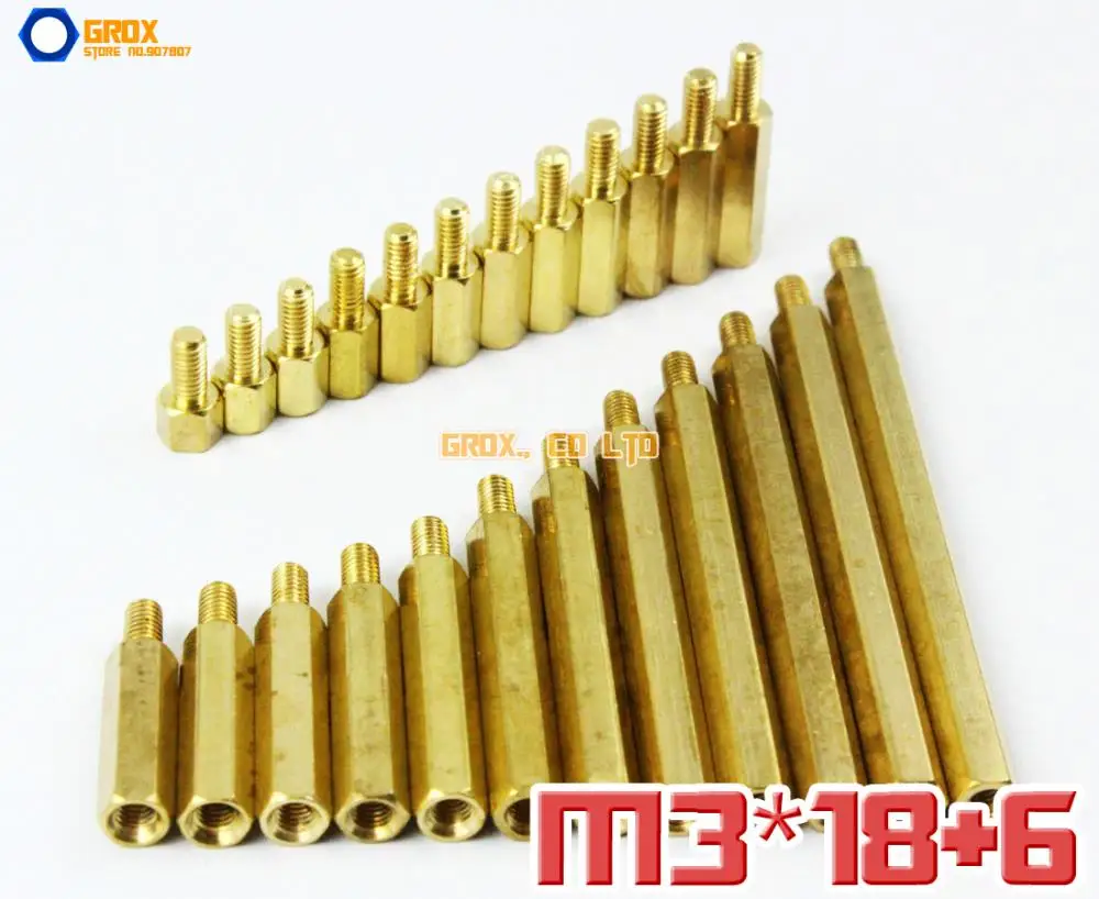 

60 шт. латунь M3 x 18 + 6 мм PCB мама к мужчине материнская плата Шестигранная стойка прокладка
