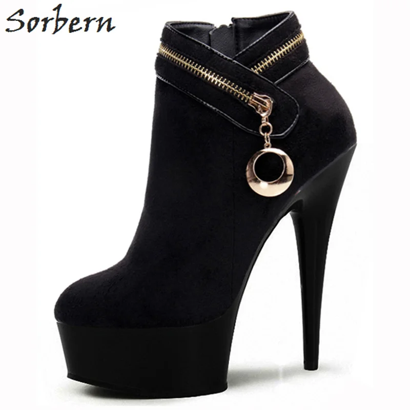 Sorbern 15CM Women Ankle Boots Spike Heels Pointed Toe Ladies Party Boots Platform Boots Botas Mujer Sexy Unisex Shoes