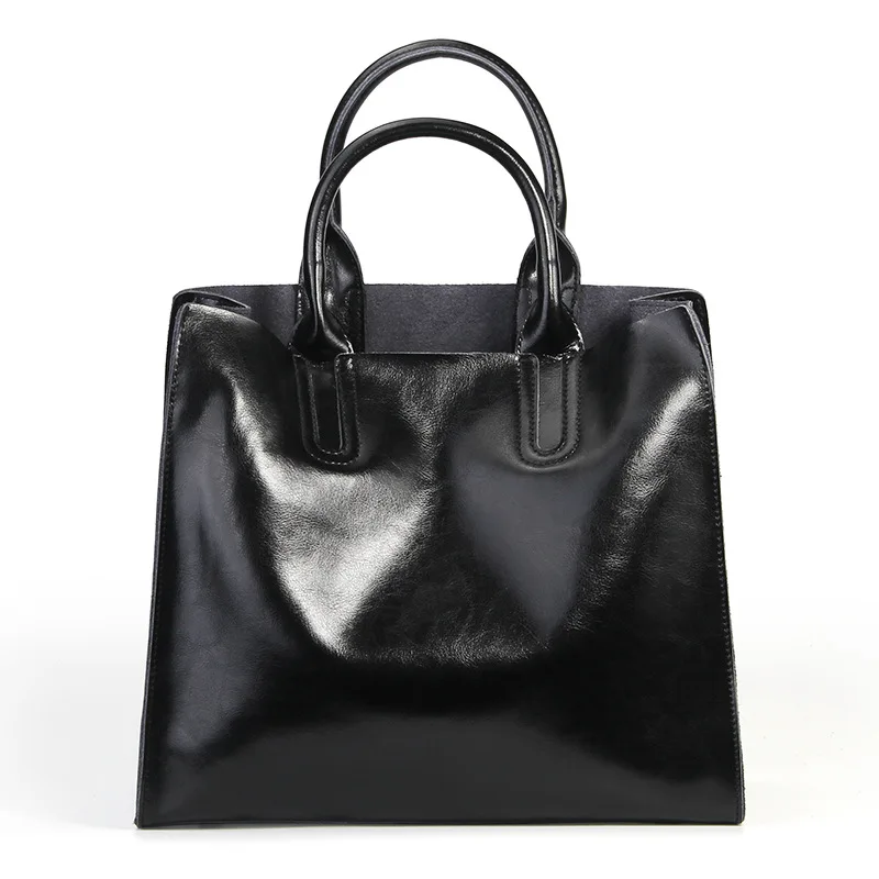 TEAEGG женская сумка из натуральной кожи, женская сумка из натуральной воловьей кожи, Женская Повседневная Сумка-тоут - Цвет: Black