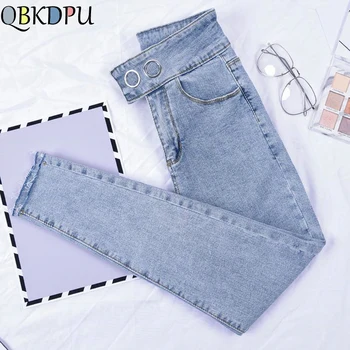 

Skinny Stretch Jeans for woman High Waist plus size pencil Pants Retro blue Denim Pants 2019 New Mom's Autumn Ankle trousers