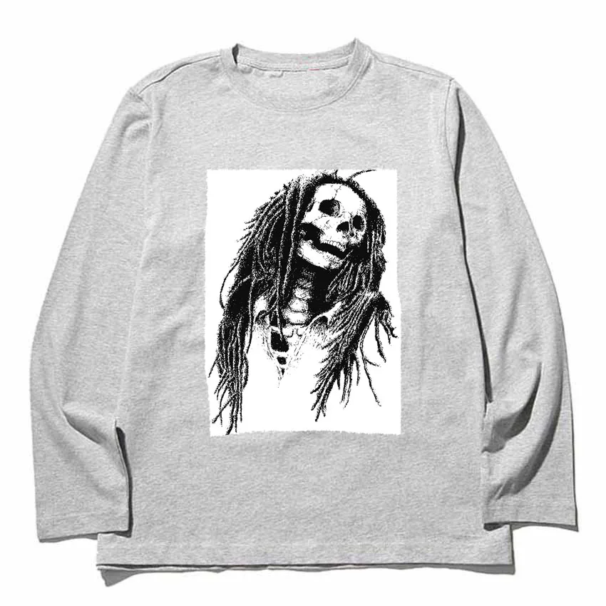 black and white sketch rock n roll stars skull men women size tops tees Heavy combed full Long Sleeves t shirt
