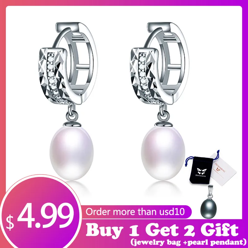 

HENGSHENG High Luster 8-9mm Water Drop Natural Pearl Earrings For Women, 925 Sterling Silver Hoop Earrings Women Fine Jewelry