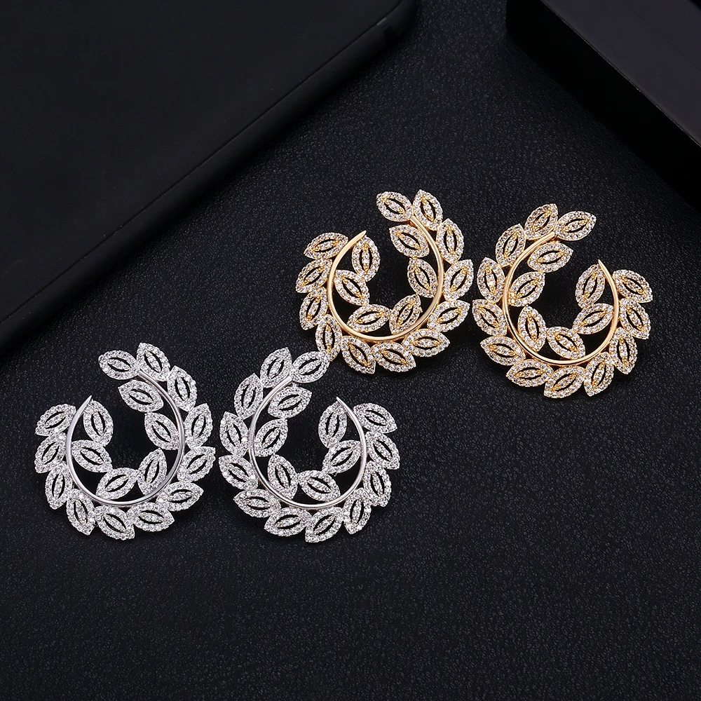 JaneKell Известный Дизайн Роскошные популярные Геометрические цветы полный Mirco украшенное кубическими камнями циркония свадебные серьги-кольца, модные ювелирные украшения