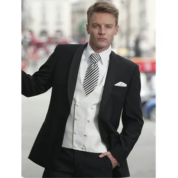 

Custom Made Groom Tuxedos Black Groomsmen Shawl Lapel Wedding Dinner Suits for men Bridegroom men suit 2017 (Jacket+Pants+Vest)