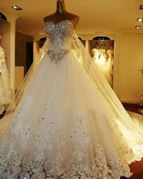 

Vestido De Noiva Lace Luxury Wedding Party Dress Cathedral Royal Train Beaded Prom Gown robe de mariee Custom Made
