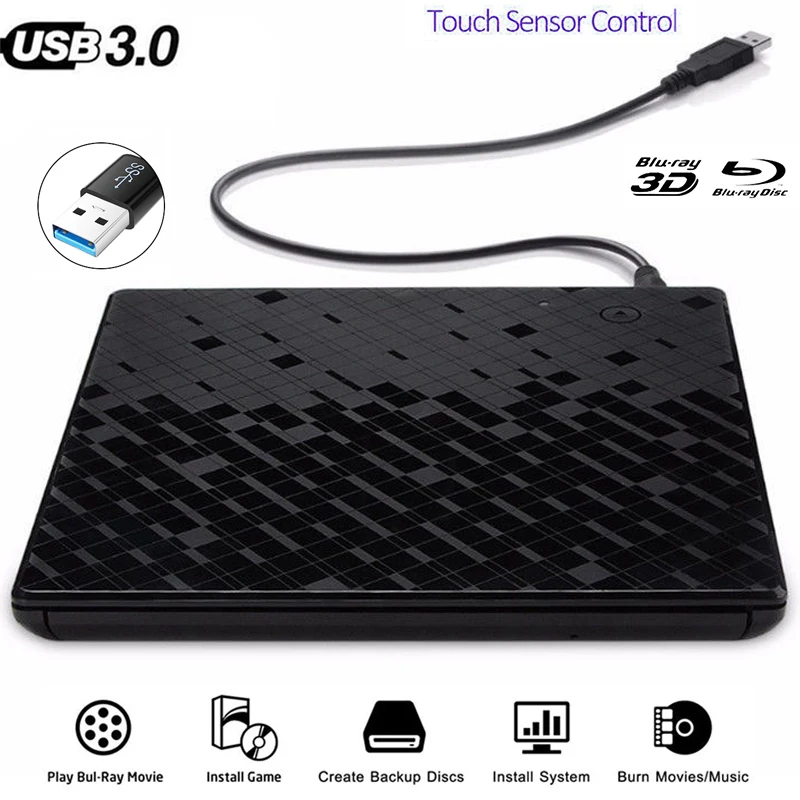 Сенсорный контроль USB3.0 Bluray Внешний Оптический привод 3D плеер BD RE рекордер