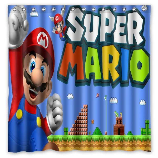 

Polyester Fabric Bath Shower Curtain Super mario Waterproof Bathroom Decorative Curtains 180x180cm With White Hooks