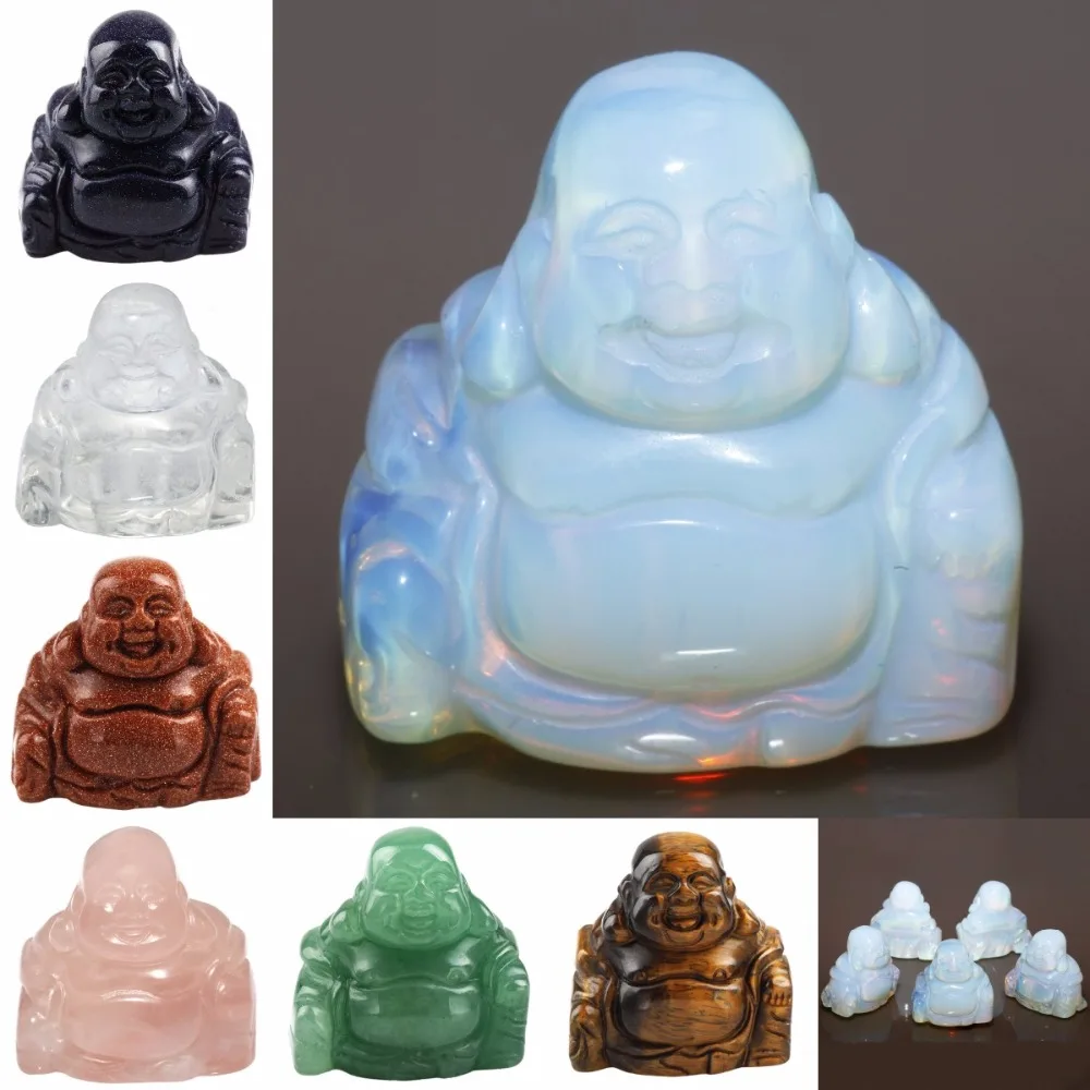 

Gemstone Carved Happy Laughing Buddha Feng Shui Figurines Pocket Statue Specimen Luck Wealth