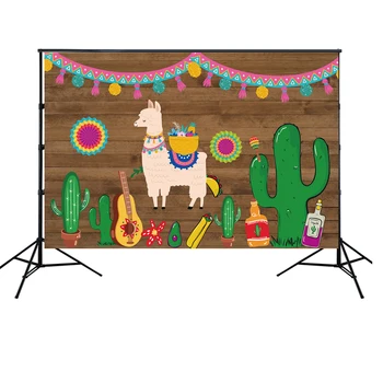 

HUAYI Mexican themed fiesta photography backdrop cactus party Alpaca fiesta dress-up photobooth Background studio props W-1912