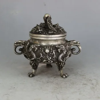 

Crafts statue Seiko brass feng shui ornaments Shuanglongxiangzhu censer white copper incense burner