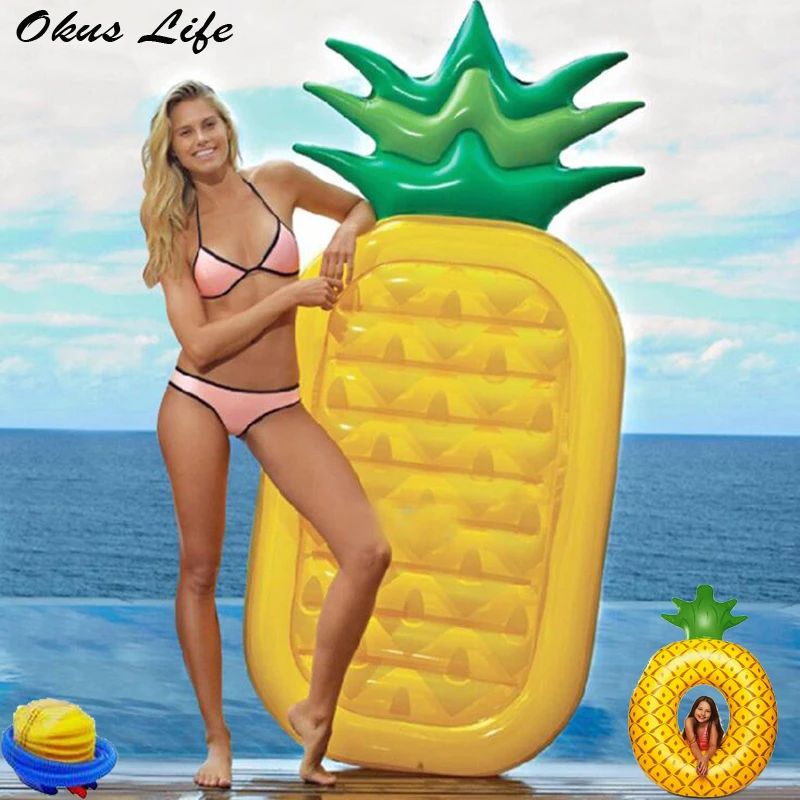 

180cm Pineapple Inflatable Pool Float Foldable Outdoor Big Pineapple Swimming Laps Inflatable Beach Lounger Floating Bed Chair