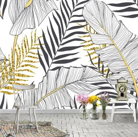 

papel de parede Nordic simple banana leaf black and white palm wall decoration painting custom large mural wallpaper