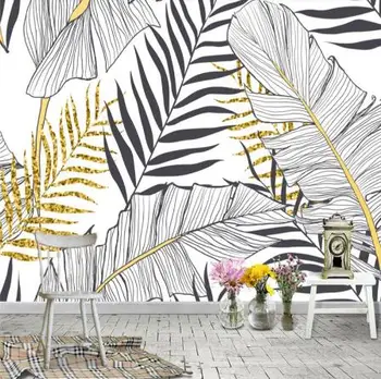 

papel de parede Nordic simple banana leaf black and white palm wall decoration painting custom large mural wallpaper