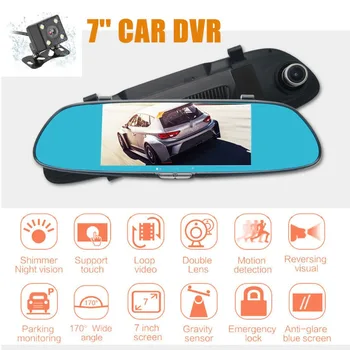 

7" 3G Car DVR Camera Rearview Mirror IPS Touch Screen Auto DVR Full HD 1080P Night Vision Dash Cam Dual Lens Auto Registrator