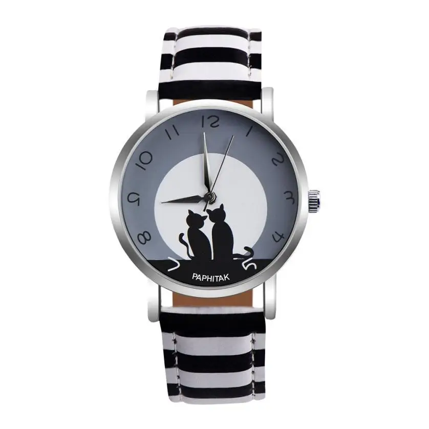 

2018 New Fashion Lovely Cat Pattern Casual Leather Band Watches Women Wristwatches Quartz Watch Clock Relogio Feminino Drop Ship