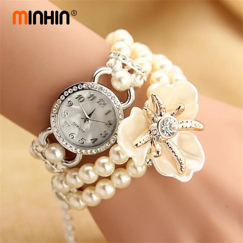 

MINHIN Personalized Wrap Pearl Bracelet Watches Ladies Graceful Wedding Jewelry Flowers Quartz Wristwatches Luxury Gift Watch