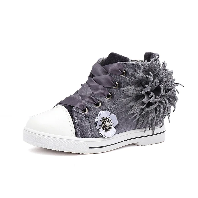 Весна г. Новая модная детская обувь Уличная обувь с цветочным принтом, идеальный дизайн, милая обувь принцессы для девочек Повседневные кроссовки для детей от 5 до 12 лет - Цвет: Gray