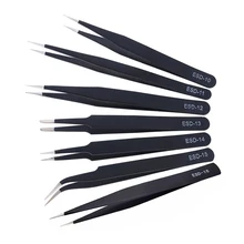 2/6 Pcs Anti-Statische Esd Roestvrijstalen Pincet Onderhoud Gereedschap Industriële Precisie Gebogen Rechte Pincet Reparatie Tools