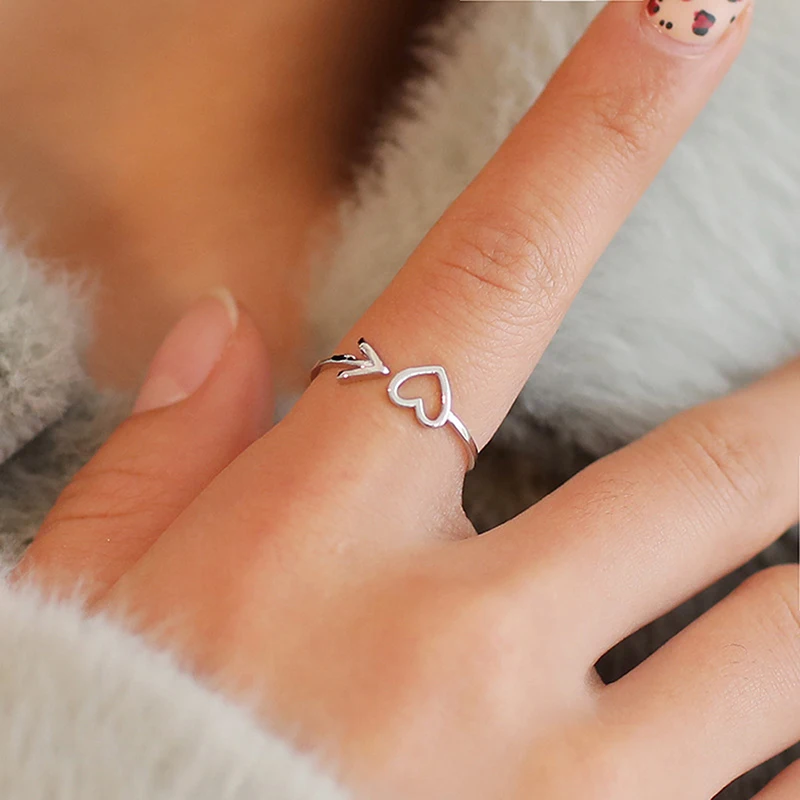 

New Hollow Out Heart Shape Resizable Open Adjustable Rings Fashion Women Girl Cute Simple Metal Love Ring Jewelry