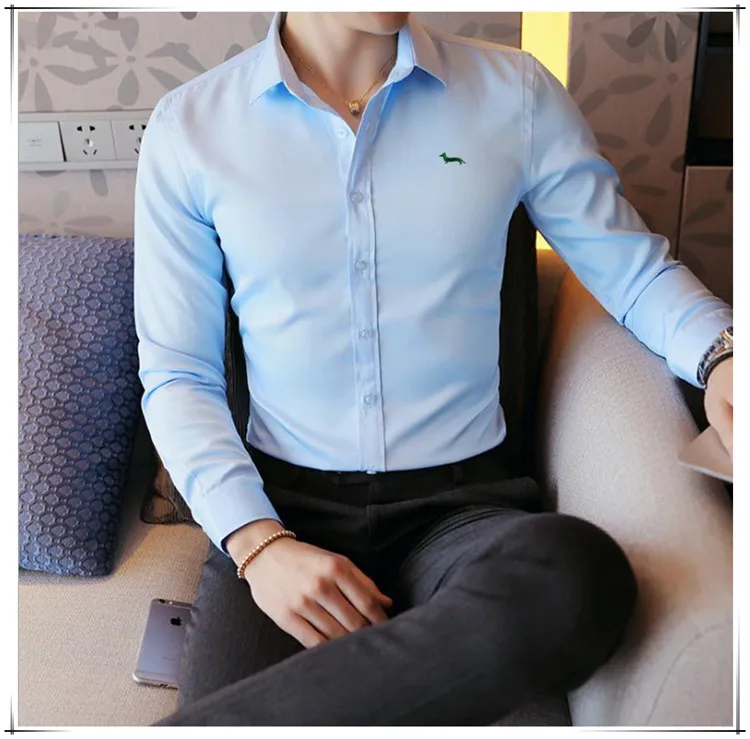 Новая весенняя Повседневная Деловая Мужская Китайская традиционная однотонная приталенная рубашка высокого качества модная мужская блузка с вышивкой - Цвет: show in the figure