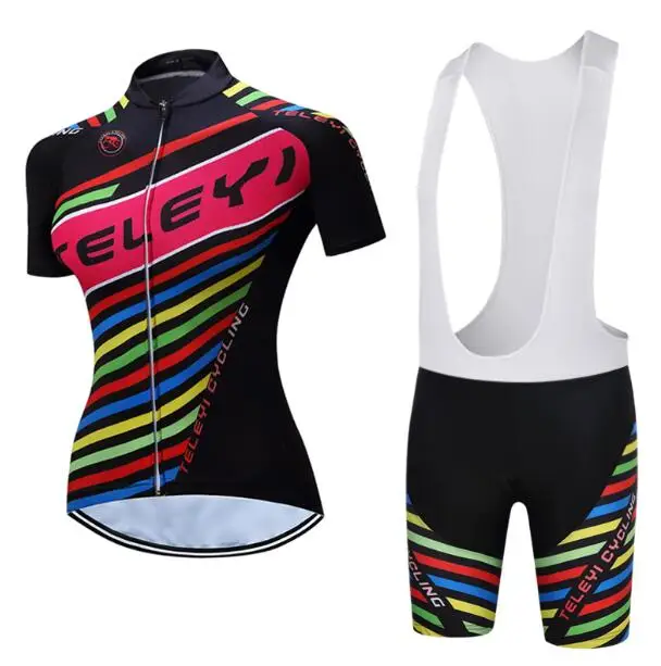 Лето, женская форма для велоспорта с коротким рукавом, женский комплект одежды для велоспорта, одежда для горного велосипеда, Джерси, гелевая подкладка, нагрудник, шорты, наборы - Цвет: Color 2