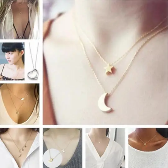 

Wedding party gift Minimalist Pendant Necklaces Women's Fashion Heart Arrow Cross Moon Pentagram Peace Dove alloy Necklace 1pcs