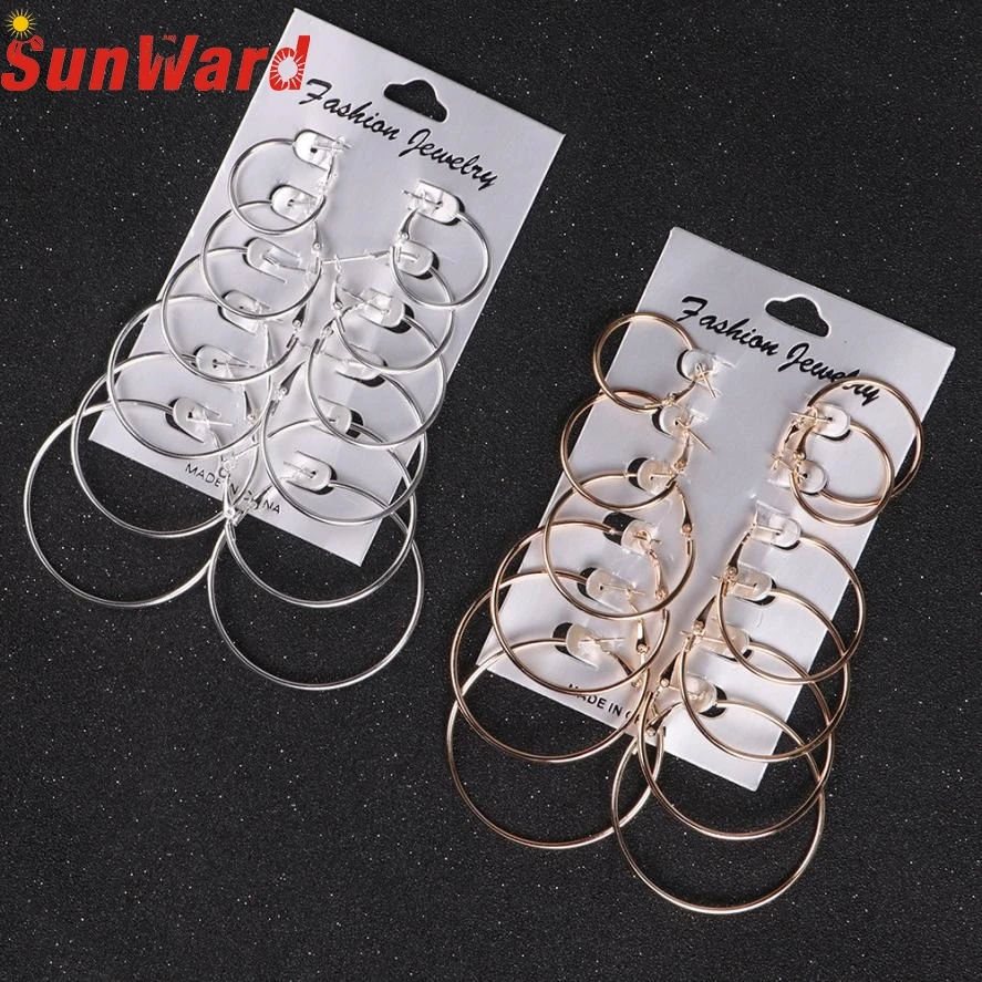 

earrings for women 6Pairs/set Vintage Silver Gold Big Circle Women Steampunk Ear Clip Metal DB11 P30
