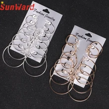 Pendientes para mujer 6 par/set Vintage plata oro gran círculo mujeres Steampunk oreja Clip Metal DB11 P30(China)