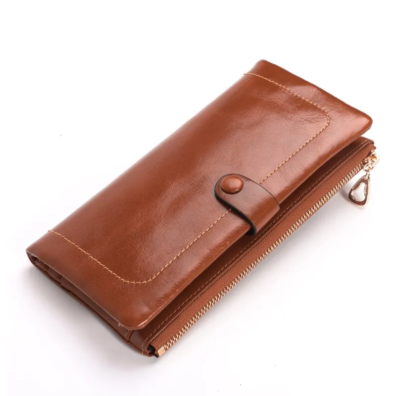 

Fashion Women Genuine Leather Clutch Wallet Long Large Capacity Zipper Hasp Wallet Brand Clutch Purse Cell Phone Pocket Male